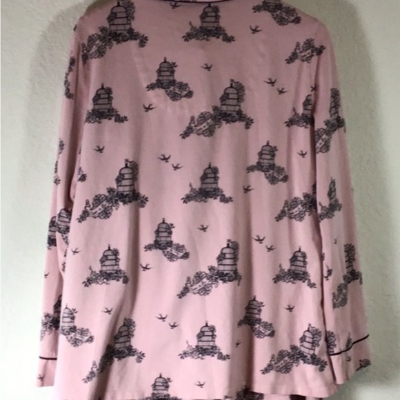 Soma • EMBRACEABLE Jersey Knit Pajama Set Pink Black Birdcage Fabric • Size M - Picture 5 of 7